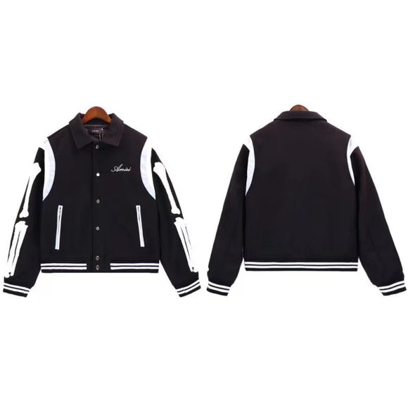 AMIRI Bones-Applique Wool-Blend Varsity Jacket